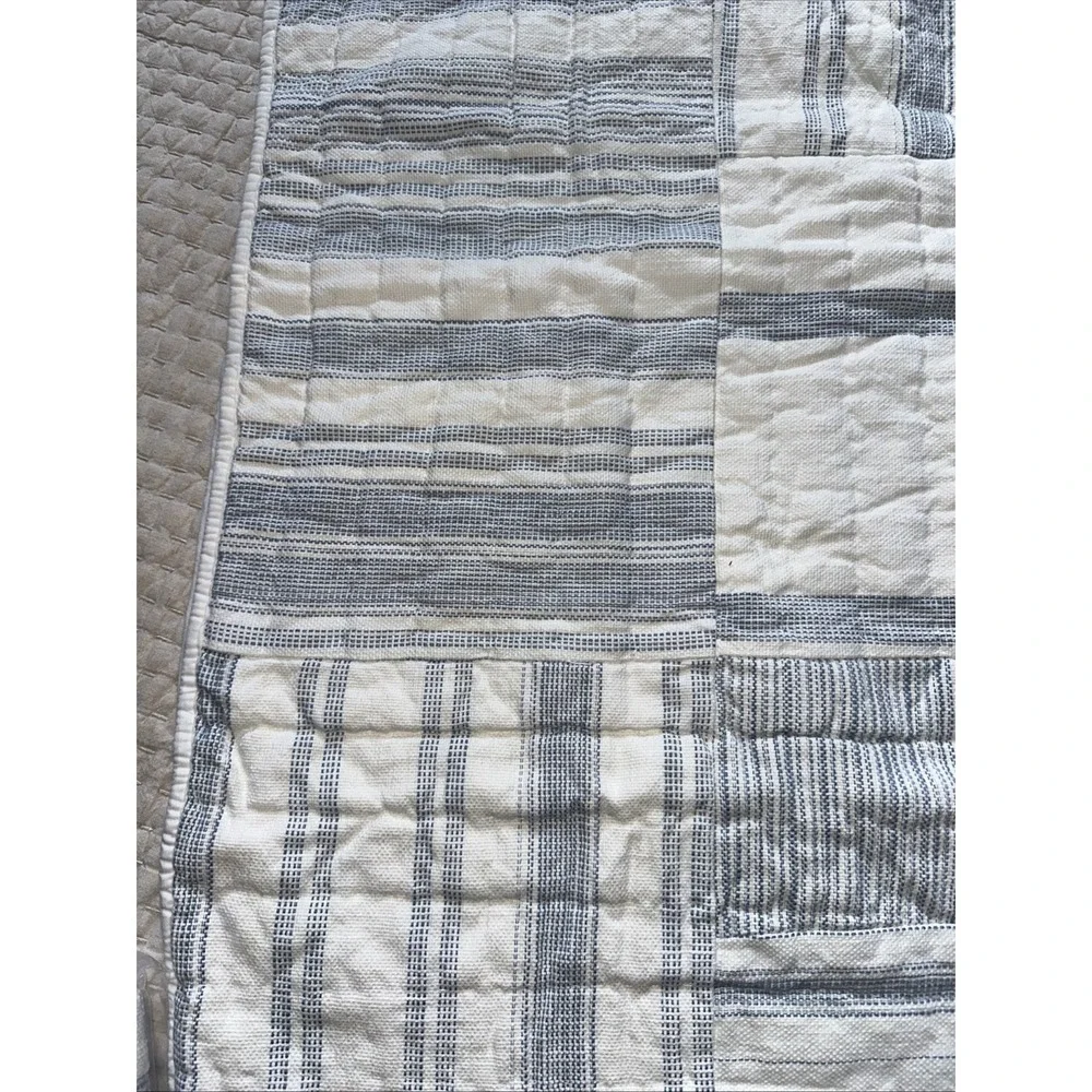 Pottery Barn Hawthorne Patchwork Light Blue Ivory Euro Shams Set of 3 New NWT